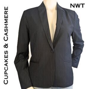 Cupcakes & Cashmere Blazer Medium Navy Blue White Pinstripe Night Sky Career NEW